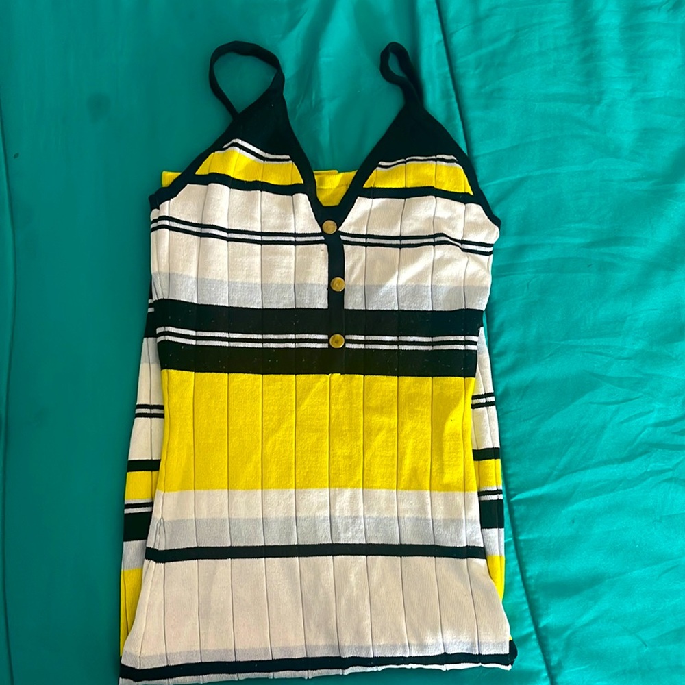 Black/White/Yellow Horizontal Stripe Dress